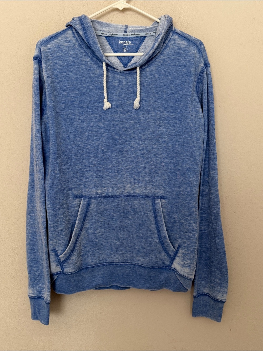 Kensie Performance Distressed Icy Blue Fleece Hoodie Size L Pockets Drawstring